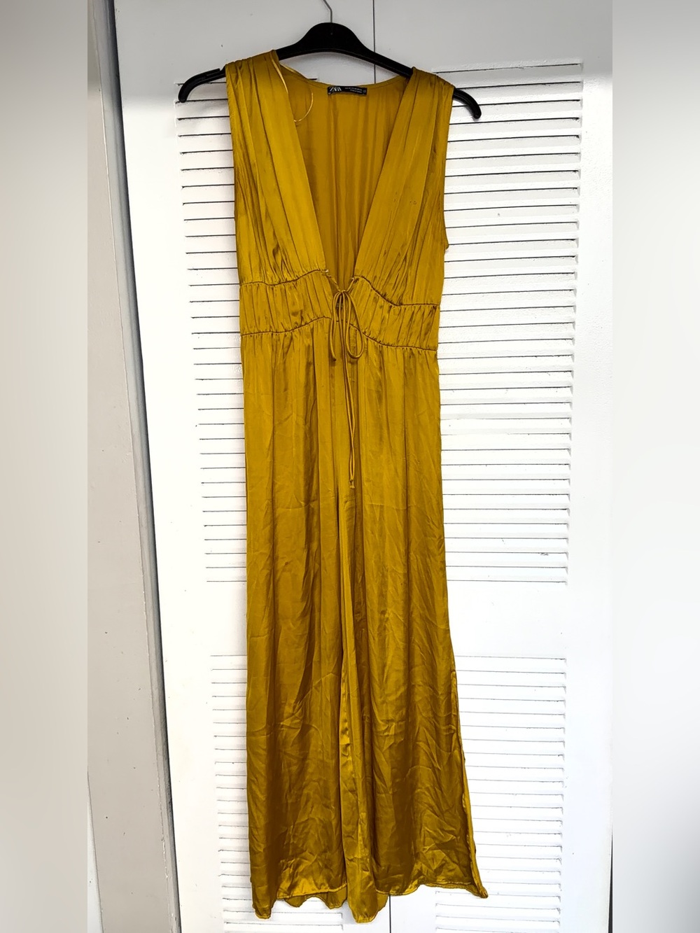 Zara Mustard Yellow Maxi Jumpsuit with Drawstring Waist